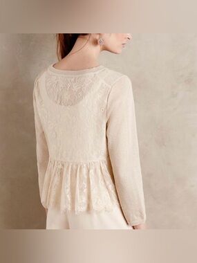 Anthropologie knitted & knotted afterword lace back peplum cardigan sweater S